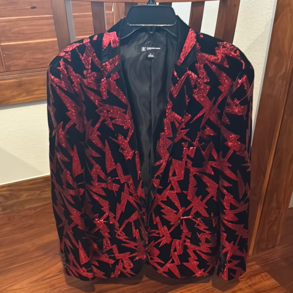 INC International Concepts Red and Black Abstract Blazer